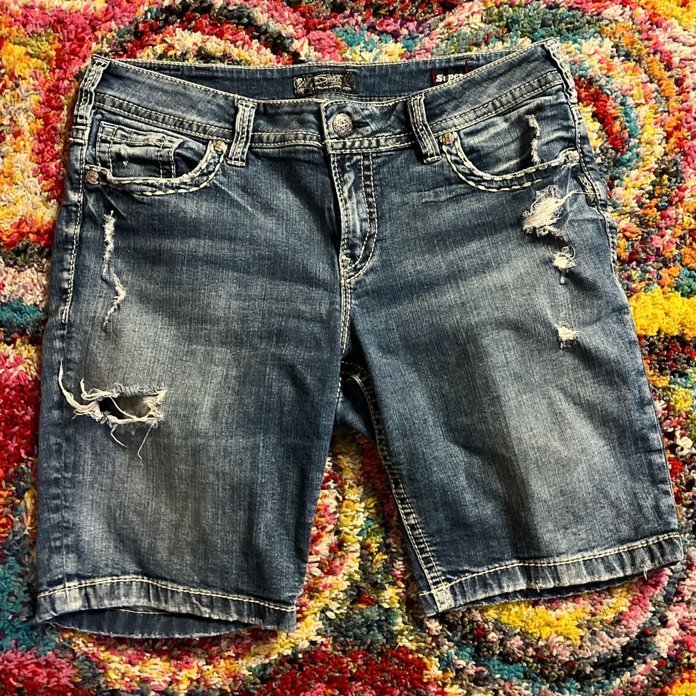 Silver Jeans Suki Midrise Women's Distressed Blue Jean Shorts